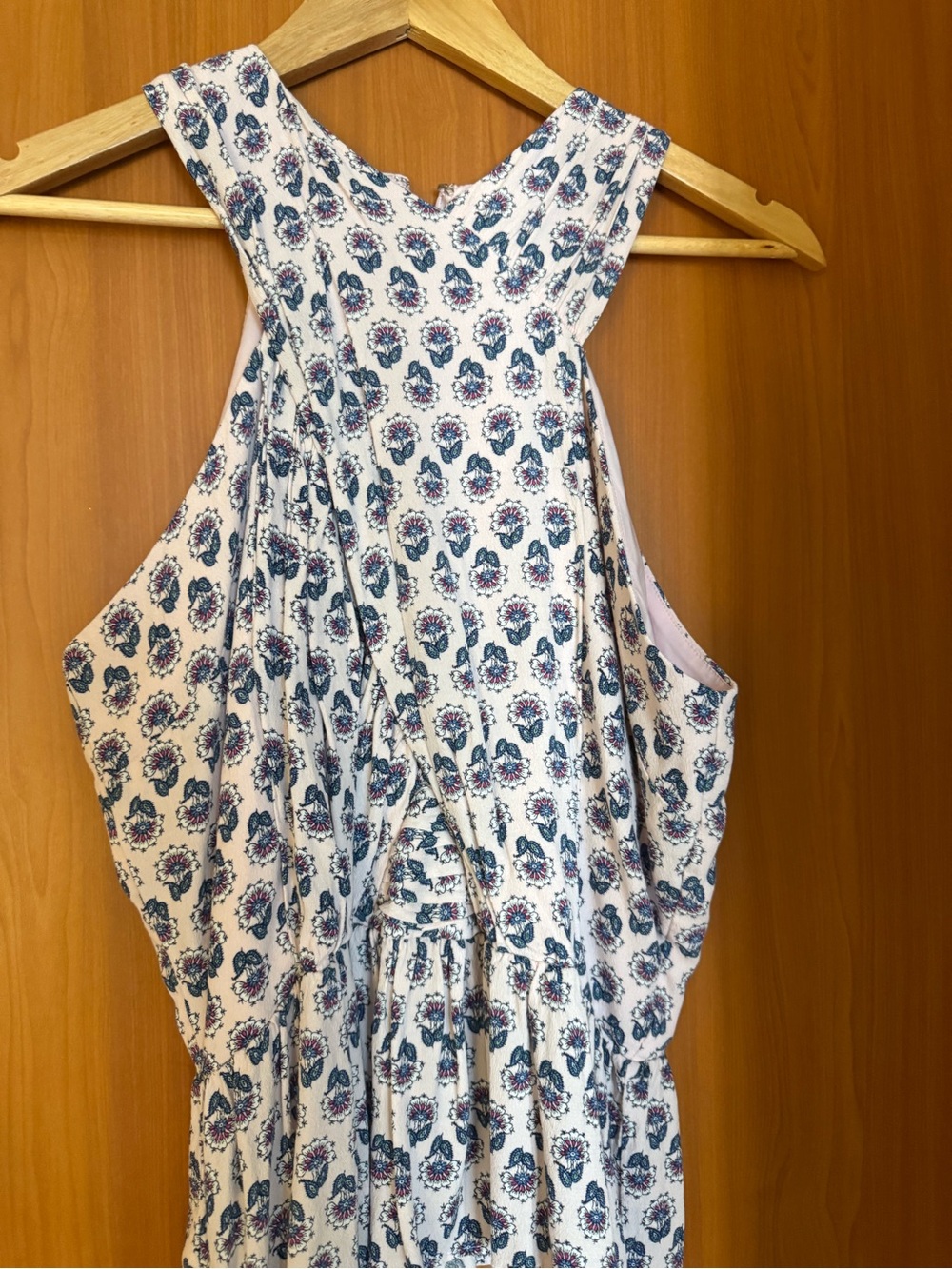 LOFT White Tank Top with Blue and Pink Floral Print